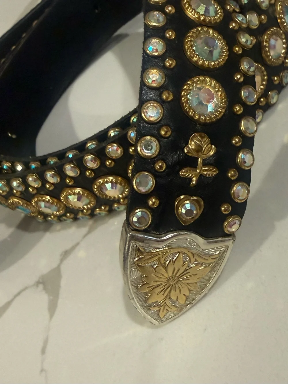Kippys Black Crystal Belt with Silver and Gold Tone Buckle